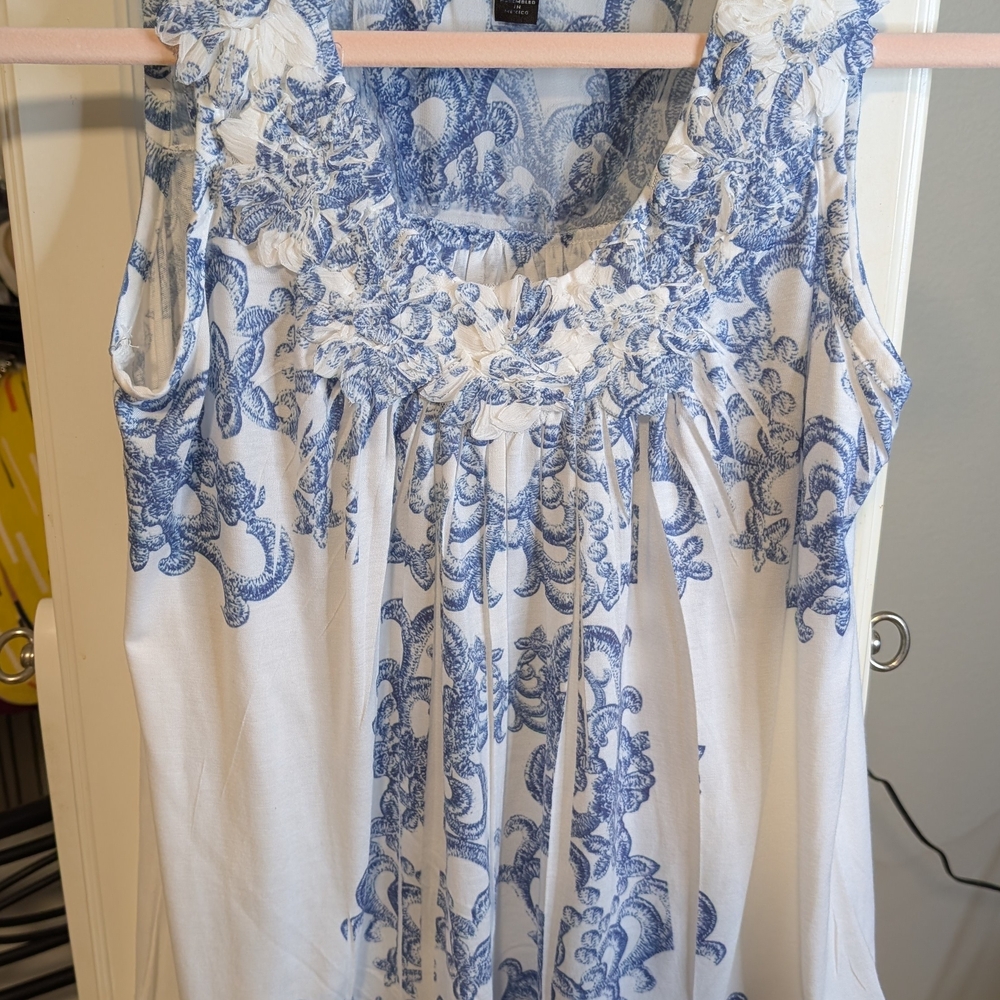 Espresso Blue and White Floral Blouse